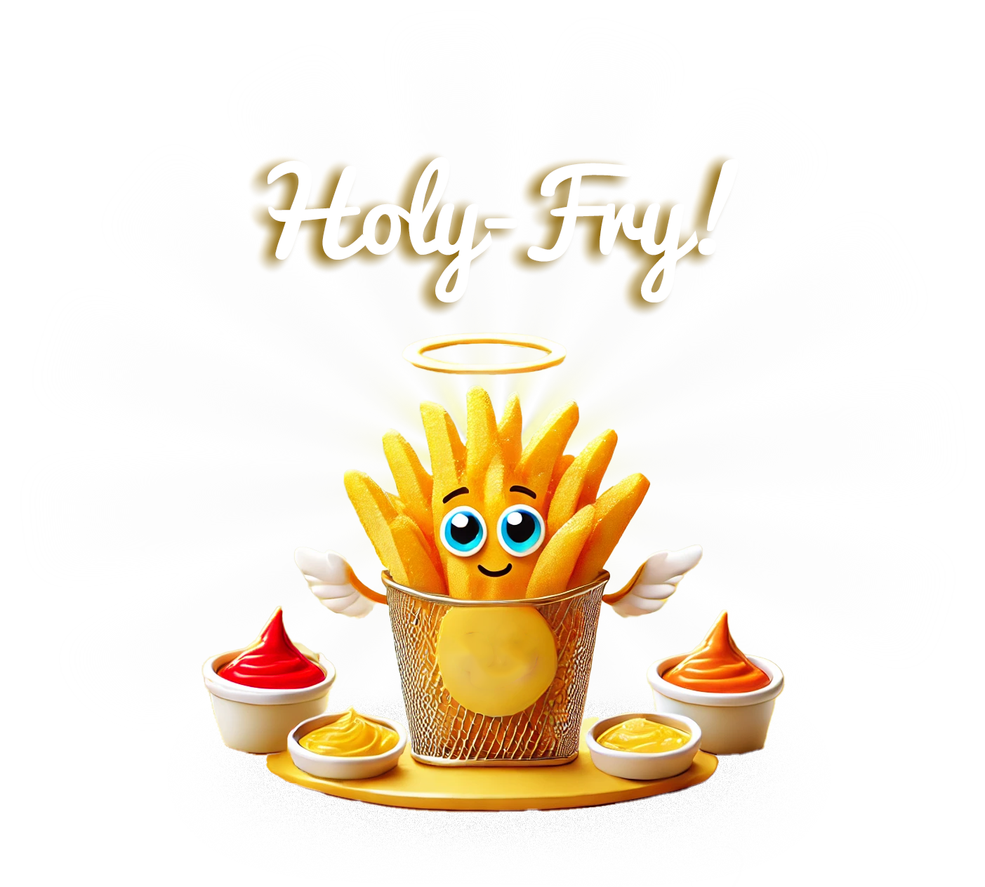 Basket of golden fries with sauces